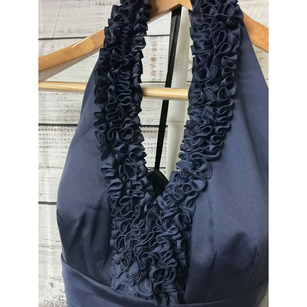 NW Collections Navy Blue Strapless Ruffled Halter Neckline Dress Size 8 - Picture 4 of 6
